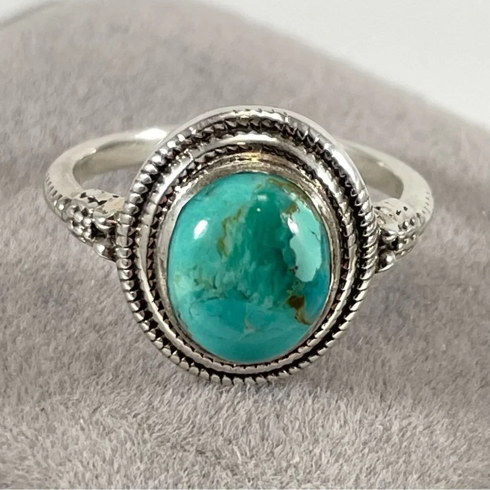 925 Sterling Silver 4ct Kingman Turquoise Ring Sz 8 Stunning New Statement